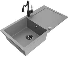 Mexen Leo, granitový drez 900x500x190 mm, 1-komorový a drezová batéria Carla, šedá, 6501-71-670700-70-B