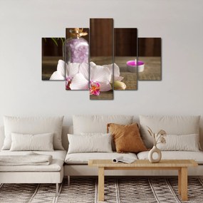 Obraz - Sviečka a orchidey (150x105 cm)