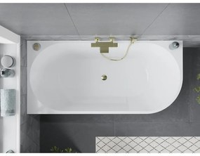 Mexen Mia, voľne stojaca rohová vaňa, lavá, 160 x 75 cm, biela, zlatý lesklý prepad, 52691607500L-50
