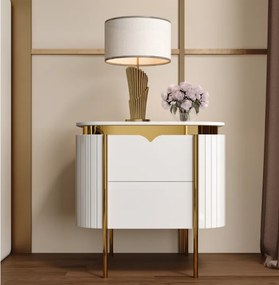 NOČNÝ STOLÍK ADALIA BIELY MRAMOR + ZLATÝ