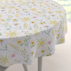 Biante Teflónový okrúhly obrus TF-135 Maľované žlto-zelené lúčne kvietky na bielom Ø 40 cm