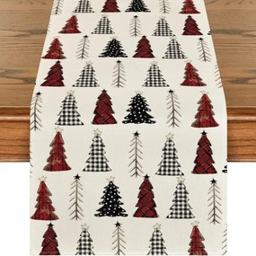 Ľanový vianočný behúň MERRY TREES 33x180 cm, krémový