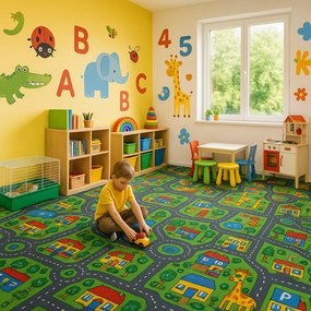 Vopi, AKCIA: 100x120 cm Koberec metráž City life - neúčtujeme odrezky z role, šíře, viacfarebná, filc, detská izba