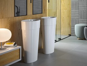 Besco Voľne stojace umývadlo z liateho mramoru Uniqa UM VS 46,5x32,5x84 cm, sifón Click-Clack BESCO-Typ výpuste: Click-Clack, biela, BESCO-Rozmery: 4…