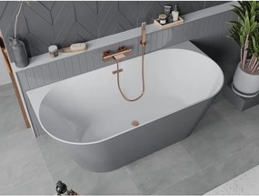 Mexen Oval Slim, voľne stojaca vaňa ku stene, 170 x 80 cm, biela-šedá, medený matný prepad, 52661708062-65