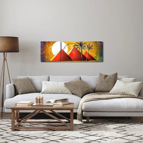 Obraz maľovaných egyptských pyramíd (s hodinami) (90x30 cm)