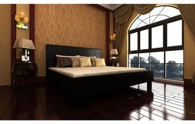 vidaXL Manželská čierna kožená posteľ, 140 x 200 cm.