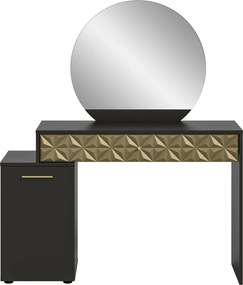 Toaletný stolík so zrkadlom Prismo, čierny/zlatý