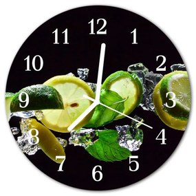 Nástenné sklenené hodiny Lemonová limetkou fi 30 cm