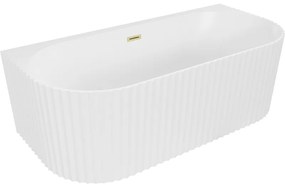 Mexen Sella, voľne stojaca vaňa ku stene, drážkovaná, 150 x 75 cm, biela matná, zlatý matný prepad, 52711507501-55