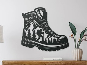 drevko Unikátny obraz Turistická topánka Rozmer obrazu: 65 x 69 cm, Farba dekorácie: Čierna