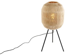 Orientálna stolná lampa čierna s jutovým lanom - Riki