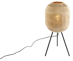 Orientálna stolná lampa čierna s jutovým lanom - Riki