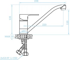 Kuchinox Pana, stojanková drezová batéria, brúsená oceľ, LAV-BKN_260D