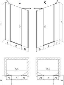 Mexen, Mexen Mist ľavé otočné sprchové dvere 120 cm, čierny rám - 8A4-120-001-70-70-L