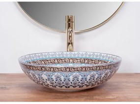 REA-U0267 - Umývadlo na dosku ARTE, priemer 40 cm, keramika s ornamentálnym vzorom