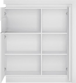 Skrinka s presklením Lyon, biely lesk, s osvetlením, ľavá