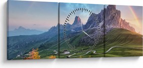 Obraz dúhy nad skaliskami (s hodinami) (90x30 cm)