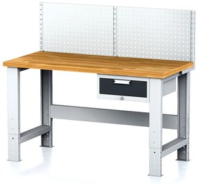 Nastaviteľný dielenský stôl MECHANIC I, závesný box na náradie, nadstavba, 1 zásuvka, 1500x685x700-1055 mm, antracit