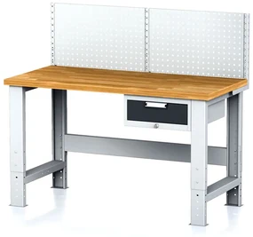 Alfa 3 Nastaviteľný dielenský stôl MECHANIC I, závesný box na náradie, nadstavba, 1 zásuvka, 1500x685x700-1055 mm, antracit