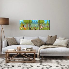 Obraz - Deti na ihrisku (s hodinami) (90x30 cm)
