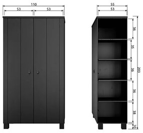 Šatníková skriňa z borovice čierna fsc MUZZA