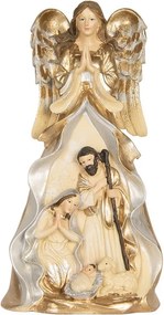 Zlatá antik dekorácia anjel so svätou rodinou Angel - 16*13*31 cm