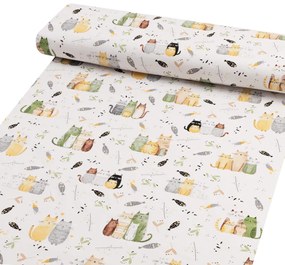 Biante Detské bavlnené posteľné obliečky do postieľky Sandra SA-652 Mačací svet zeleno-žltý na bielom Do postieľky 90x130 a 40x60 cm