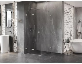 Mexen Lunar-F, 1-krídlový sprchový kút so skladacími dverami, ľavý, 80 x 80 cm, 8mm číre sklo, brúsená oceľ profil, 836-080-080-97-00-L