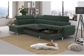 Rozkladacia rohová sedačka CATANIA do U, ľavá, zelená, s úložným priestorom