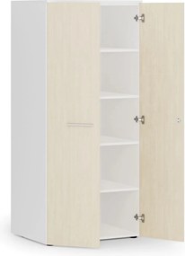 Kancelárska policová skriňa PRIMO WHITE s dverami, 1781 x 800 x 600 mm, biela/breza