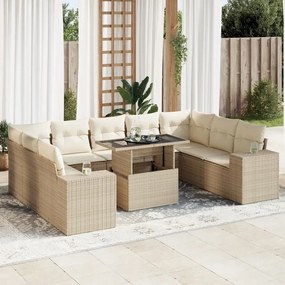 vidaXL 10-dielna záhradná sedacia súprava a vankúše béžová polyratan