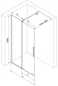 Mexen Velar, posuvné dvere do otvoru typ Walk-In 120 cm, 8mm číre sklo, grafitová matná, 871-120-000-03-66