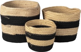 Sada 3 ks košíkov s čiernymi pruhmi élet - Ø 22* 19 / Ø19*17 / Ø 16*13cm