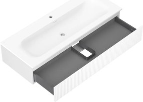 Mexen Rivel, kúpeľňová skrinka 120 cm s umývadlom Vela, 1 zásuvka, drážkovaná, biela matná, 91A20-12023-1-BF01-W23M01