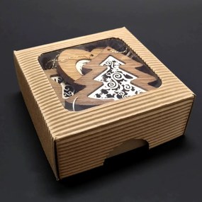 AMADEA Vianočný set 4 druhov drevených ozdôb z masívu s vkladom - ornament + krabička