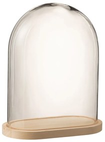 Prírodný drevený oválny podnos so skleneným poklopom Bell Jar - 33*19*42 cm