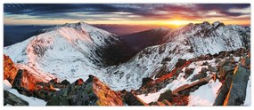 Obraz - Zimná horská panoráma (120x50 cm)