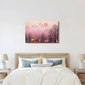 Obraz - Jelene v žiare zapadajúceho slnka (90x60 cm)