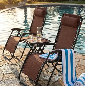 Set 2 polohovateľných záhradných lehátok so stolíkom - hnedý
