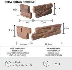 Betónový Obkladový Kameň Roma Brown Rohový