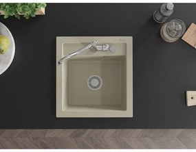 Mexen Vito, granitový drez 490x520x210 mm, 1-komorový a drezová batéria Carla, béžová, 6503-69-670700-00
