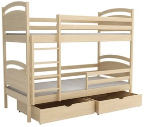 Detská poschodová posteľ z masívu borovice MARCELA so šuplíkmi - 200x90 cm - PRÍRODNÁ BOROVICA