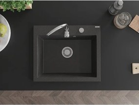 Mexen Elix žulový kuchynský drez 1-komorový 600 x 500 mm, čierny škvrnitý, sifón chróm - 6525601005-76