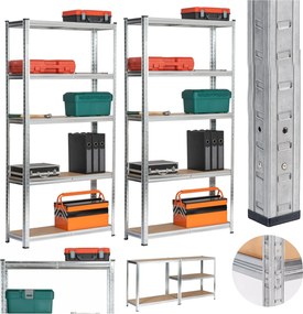 Sada 2 ks kovových regálů REGMET 90x40x180 cm stříbrná