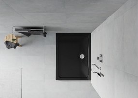 Mexen Slim, obdĺžniková sprchová vanička 110x80x5 cm, čierna, chrómový sifón, 40708011