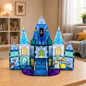 LEAN Toys Magnetické stavebné kocky – Zámok ľadovej princeznej, modré, 47 dielov