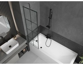 Mexen Next, 1-krídlová vaňová zástena 50 x 150 cm, 6mm číre sklo - čierny vzor, brúsený grafit, 895-050-000-00-77-66