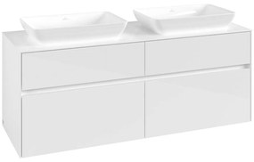 VILLEROY &amp; BOCH Collaro závesná skrinka pod dve umývadlá na dosku, 4 zásuvky, 1400 x 500 x 548 mm, Glossy White, C11900DH