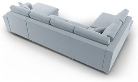 Svetlomodrá zamatová rozkladacia/s úložným priestorom rohová pohovka (ľavý roh/do "U") Kyoto – Cosmopolitan Design